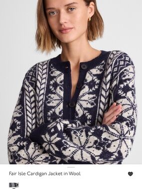 Fair Isle Wool Cardigan Jacket - Navy & Cream